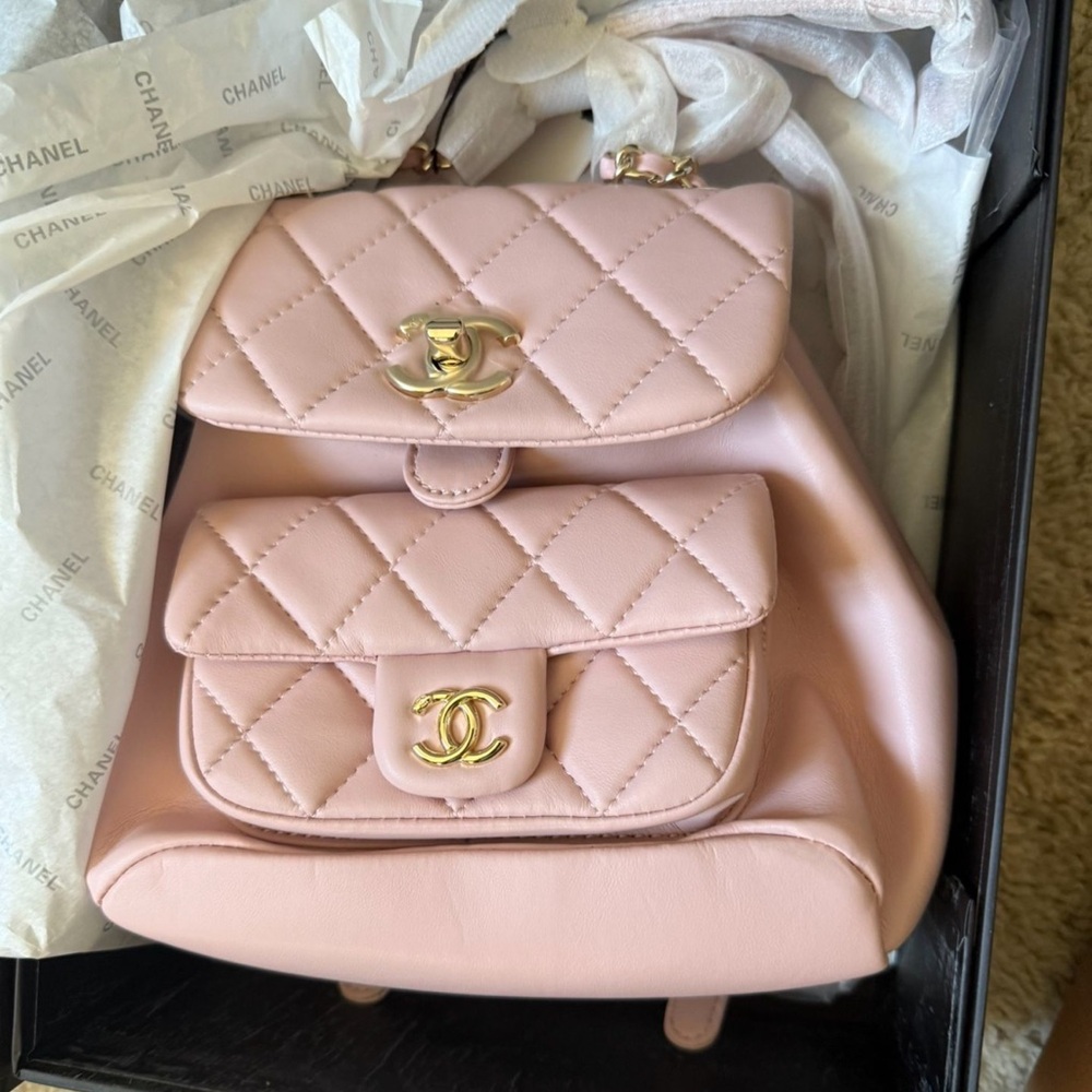 Pink Quilted Backpack with Gold Hardware - Picture 2 of 2
